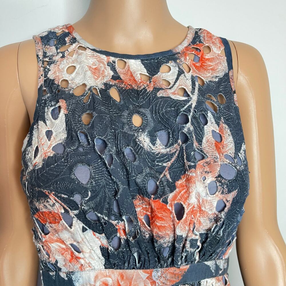 Hemant and Nandita Lazuli Midi Dress size 00 Cotton Gray watercolor Floral Boho - Picture 4 of 10